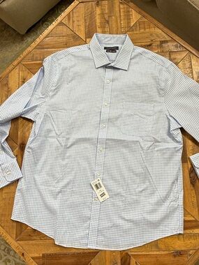 Tommy Hilfiger Men's Light Blue and White Micro-Check Dress Shirt
